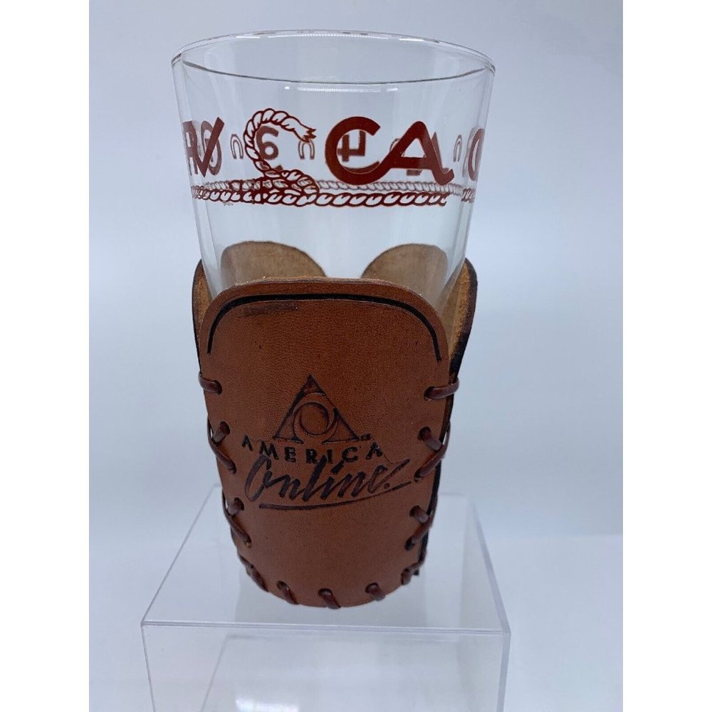 AOL Leather  Wallace Westward Ho Style Glass America Online Barware Libby